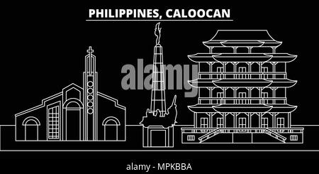 Caloocan silhouette Skyline. Philippinen - Vektor Caloocan City, Filipino geradlinige Architektur, Gebäude. Caloocan reisen Abbildung, umriss Wahrzeichen. Flache Symbol Philippinen filipino Linie banner Stock Vektor