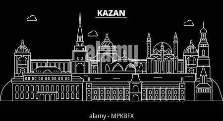 Kazan silhouette Skyline. Russland - Kazan vektor Stadt, Russische geradlinige Architektur, Gebäude. Kazan reisen Abbildung, umriss Wahrzeichen. Russland Flachbild-Symbol, russische Linie banner Stock Vektor