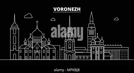 Voronezh silhouette Skyline. Russland - Woronesch vektor Stadt, Russische geradlinige Architektur, Gebäude. Voronezh reisen Abbildung, umriss Wahrzeichen. Russland Flachbild-Symbol, russische Linie banner Stock Vektor