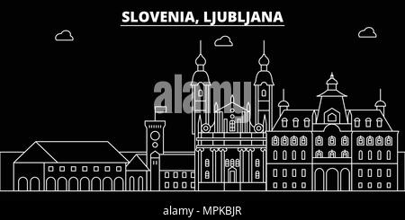 Ljubljana silhouette Skyline. Slowenien - Ljubljana, die slowenische Stadt Vector Linear Architektur, Gebäude. Ljubljana travel Abbildung, umriss Wahrzeichen. Slowenien Flachbild-Symbol, slowenisch Linie banner Stock Vektor