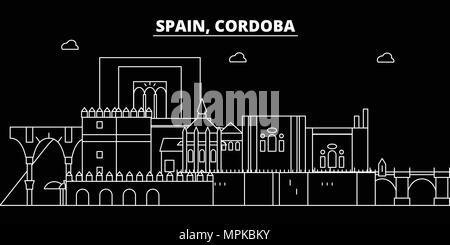 Cordoba silhouette Skyline. Spanien - Cordoba vektor Stadt, Spanisch geradlinige Architektur, Gebäude. Cordoba reisen Abbildung, umriss Wahrzeichen. Spanien, Spanische Fahne Stock Vektor