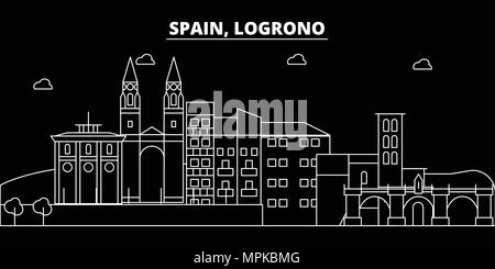 Logrono silhouette Skyline. Spanien - Logrono vektor Stadt, Spanisch geradlinige Architektur, Gebäude. Logrono reisen Abbildung, umriss Wahrzeichen. Spanien, Spanische Fahne Stock Vektor