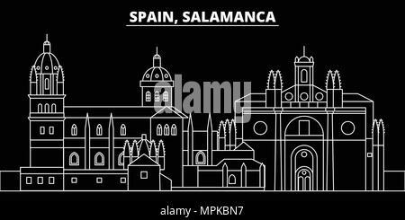 Salamanca silhouette Skyline. Spanien - Salamanca vektor Stadt, Spanisch geradlinige Architektur, Gebäude. Salamanca reisen Abbildung, umriss Wahrzeichen. Spanien, Spanische Fahne Stock Vektor