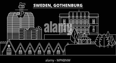 Göteborg silhouette Skyline. Schweden - Göteborg vektor Stadt, schwedischer, geradlinige Architektur, Gebäude. Göteborg reisen Abbildung, umriss Wahrzeichen. Schweden Flachbild-Symbol, schwedische Linie banner Stock Vektor