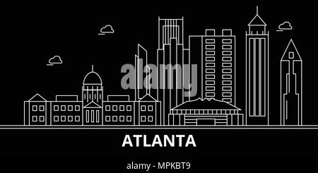 Atlanta City Silhouette Skyline. USA - Atlanta city Vektor Stadt, amerikanische geradlinige Architektur, Gebäude. Atlanta City travel Abbildung, umriss Wahrzeichen. USA Flachbild-Symbol, American Line banner Stock Vektor