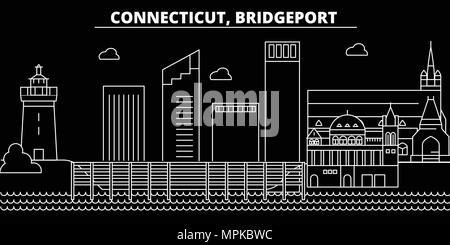 Bridgeport silhouette Skyline. USA - Bridgeport vektor Stadt, amerikanische geradlinige Architektur, Gebäude. Bridgeport reise Abbildung, umriss Wahrzeichen. USA Flachbild-Symbol, American Line banner Stock Vektor