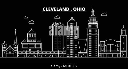 Cleveland silhouette Skyline. USA - Cleveland vektor Stadt, amerikanische geradlinige Architektur, Gebäude. Cleveland reisen Abbildung, umriss Wahrzeichen. USA Flachbild-Symbol, American Line banner Stock Vektor