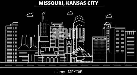 Kansas City Silhouette Skyline. USA - Kansas City vektor Stadt, amerikanische geradlinige Architektur, Gebäude. Kansas City reisen Abbildung, umriss Wahrzeichen. USA Flachbild Icons, American Line banner Stock Vektor