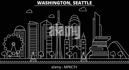 Seattle silhouette Skyline. USA - Seattle vektor Stadt, amerikanische geradlinige Architektur, Gebäude. Seattle reisen Abbildung, umriss Wahrzeichen. USA Flachbild Icons, American Line banner Stock Vektor