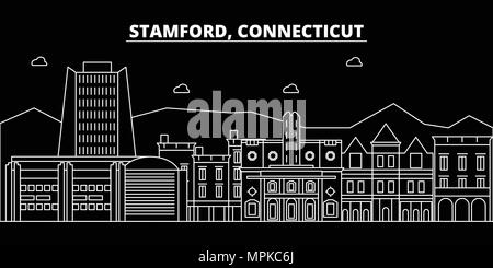 Stamford silhouette Skyline. USA - Stamford vektor Stadt, amerikanische geradlinige Architektur, Gebäude. Stamford reisen Abbildung, umriss Wahrzeichen. USA Flachbild Icons, American Line banner Stock Vektor
