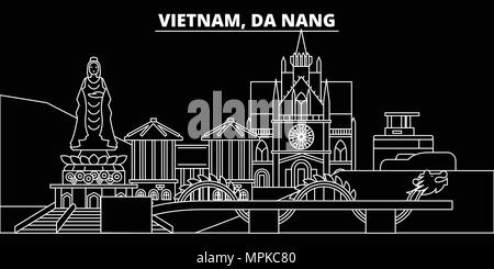 Da Nang silhouette Skyline. Vietnam - Da Nang vektor Stadt, Vietnamesisch geradlinige Architektur, Gebäude. Da Nang reisen Abbildung, umriss Wahrzeichen. Vietnam flachbild Symbole, Vietnamesisch Linie banner Stock Vektor
