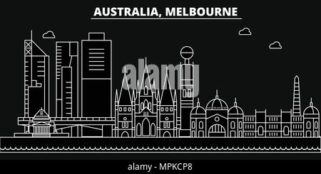 Melbourne silhouette Skyline. Australien - Melbourne vektor Stadt, australische geradlinige Architektur. Melbourne line travel Illustration, Wahrzeichen. Australien Flachbild-Symbol, australische Umrisse von Gebäuden Stock Vektor