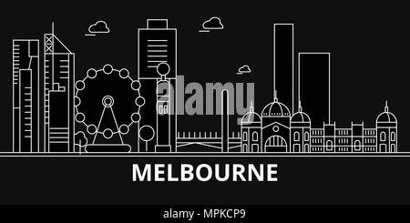 Melbourne silhouette Skyline. Australien - Melbourne vektor Stadt, australische geradlinige Architektur, Gebäude. Melbourne reisen Abbildung, umriss Wahrzeichen. Australien Flachbild-Symbol, Australische Linie Stock Vektor
