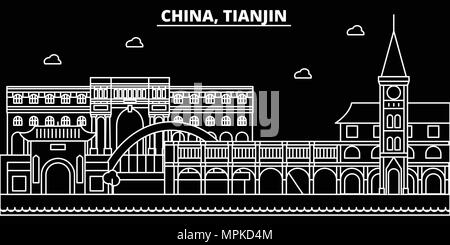 Tianjin silhouette Skyline. China - chinesische Tianjin vektor Stadt, geradlinige Architektur, Gebäude. Tianjin line travel Illustration, Wahrzeichen. China Flachbild-Symbol, chinesisch Grobentwurf banner Stock Vektor