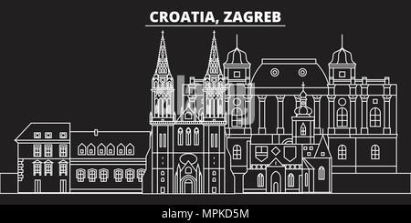 Zagreb silhouette Skyline. Kroatien - Zagreb vektor Stadt, Kroatisch geradlinige Architektur, Gebäude. Zagreb line travel Illustration, Wahrzeichen. Kroatien Flachbild-Symbol, Kroatisch Grobentwurf banner Stock Vektor