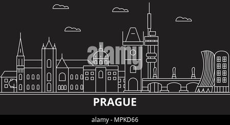 Prague City Silhouette Skyline. Tschechische Republik - Prag vektor Stadt, Tschechische geradlinige Architektur. Prag reisen Abbildung, umriss Wahrzeichen. Tschechische Republik Flachbild-Symbol, tschechische Linie banner Stock Vektor