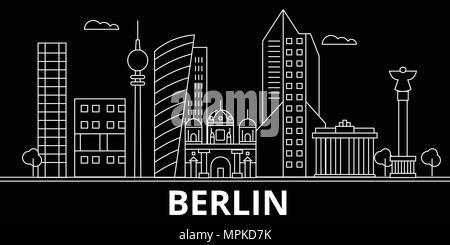 Berlin silhouette Skyline. Deutschland - Berlin vektor Stadt, Deutsche geradlinige Architektur, Gebäude. Berlin line travel Illustration, Wahrzeichen. Deutschland Wohnung Symbol, deutschen Grobentwurf banner Stock Vektor