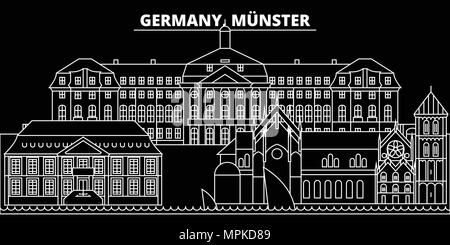 Munster silhouette Skyline. Deutschland - Munster vektor Stadt, Deutsche geradlinige Architektur, Gebäude. Munster line travel Illustration, Wahrzeichen. Deutschland Wohnung Symbol, deutschen Grobentwurf banner Stock Vektor