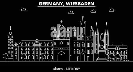 Wiesbaden silhouette Skyline. Deutschland - Wiesbaden vektor Stadt, Deutsche geradlinige Architektur, Gebäude. Wiesbaden line travel Illustration, Wahrzeichen. Deutschland Wohnung Symbol, deutschen Grobentwurf banner Stock Vektor