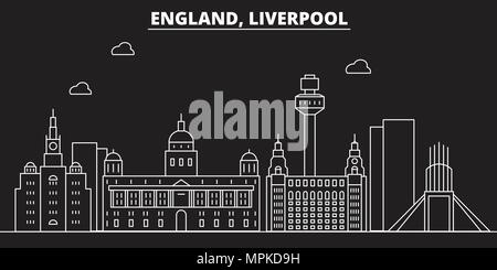 Liverpool silhouette Skyline. Großbritannien - Liverpool vektor Stadt, britische geradlinige Architektur. Liverpool line travel Illustration, Wahrzeichen. Großbritannien Flachbild-Symbol, britische Entwurf banner Stock Vektor