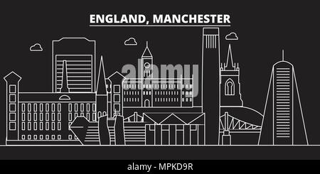 Manchester silhouette Skyline. Großbritannien - Manchester vektor Stadt, britische geradlinige Architektur. Manchester reisen Abbildung, umriss Wahrzeichen. Großbritannien Flachbild-Symbol, British line Banner Stock Vektor