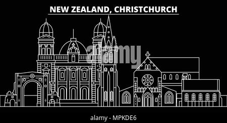 Christchurch silhouette Skyline. Neuseeland - Christchurch vektor Stadt, geradlinige Architektur. Christchurch reisen Abbildung, umriss Wahrzeichen. Neuseeland flachbild Symbole, Linien banner Stock Vektor