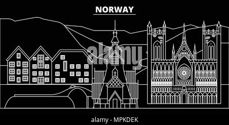 Norwegen silhouette Skyline, Vektor Stadt, Norwegisch geradlinige Architektur, Gebäude. Norwegen reisen Abbildung, umriss Wahrzeichen, Icons, norwegischer Linie banner Stock Vektor