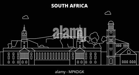 Südafrika silhouette Skyline, Vektor Stadt, afrikanische geradlinige Architektur, Gebäude. Südafrika reisen Abbildung, umriss Wahrzeichen, Symbole, afrikanische Linie banner Stock Vektor