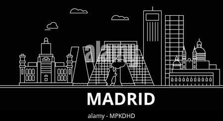 Madrid silhouette Skyline. Spanien - Madrid vektor Stadt, Spanisch geradlinige Architektur, Gebäude. Madrid line travel Illustration, Wahrzeichen. Spanien Symbole, spanisch Grobentwurf banner Stock Vektor