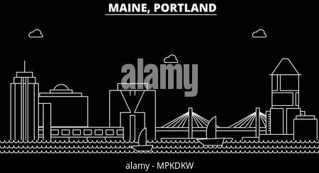 Portland silhouette Skyline. USA-Portland vektor Stadt, amerikanische geradlinige Architektur, Gebäude. Portland line travel Illustration, Wahrzeichen. USA Flachbild Symbole, amerikanische Grobentwurf banner Stock Vektor