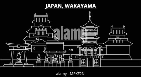 Wakayama silhouette Skyline. Japan - Wakayama vektor Stadt, Japanisch geradlinige Architektur, Gebäude. Wakayama reisen Abbildung, umriss Wahrzeichen. Japan Flachbild-Symbol, Japanisch line Design Banner Stock Vektor