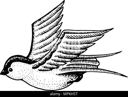 Wild Bird schlucken. Symbol der Freiheit. Mode Patch. Tattoo Artwork für Mädchen. Graviert Hand in alten Vintage Skizze gezeichnet. Vektor surrealen Illustration, Abzeichen, Drucken für t-shirt. Stock Vektor