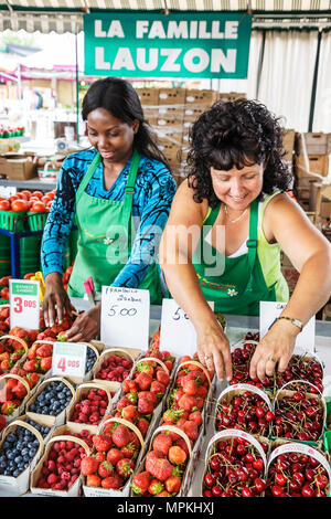 Montreal Kanada, Provinz Quebec, Little Italy, Avenue Casgrain, öffentlicher Markt von Jean Talon, weibliche Schwarze, Verkäuferinnen, Stallstände, Stallmarken Stockfoto