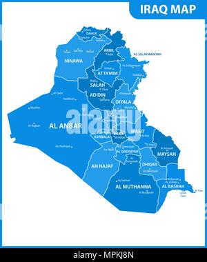 Die detaillierte Karte des Irak mit Regionen oder Staaten und Städte, der Hauptstadt. Verwaltungseinheit. Stock Vektor