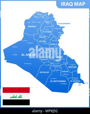 Die detaillierte Karte des Irak mit Regionen oder Staaten und Städte, der Hauptstadt. Verwaltungseinheit. Stock Vektor