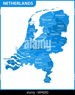 Die detaillierte Karte der Niederlande mit Regionen oder Staaten und Städte, der Hauptstadt. Verwaltungseinheit. Stock Vektor