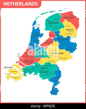 Die detaillierte Karte der Niederlande mit Regionen oder Staaten und Städte, der Hauptstadt. Verwaltungseinheit. Stock Vektor