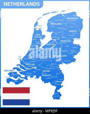 Die detaillierte Karte der Niederlande mit Regionen oder Staaten und Städte, der Hauptstadt. Verwaltungseinheit. Stock Vektor