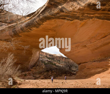 Wanderer bei Kachina Bridge im Natural Bridges National Monument, Utah Stockfoto