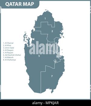 Die detaillierte Karte von Katar mit Regionen oder Staaten. Verwaltungseinheit Stock Vektor