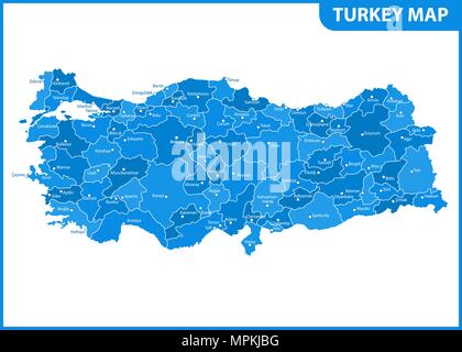 Die detaillierte Karte der Türkei mit Regionen oder Staaten und Städte, der Hauptstadt. Verwaltungseinheit Stock Vektor