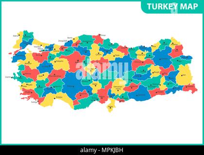 Die detaillierte Karte der Türkei mit Regionen oder Staaten und Städte, der Hauptstadt. Verwaltungseinheit Stock Vektor