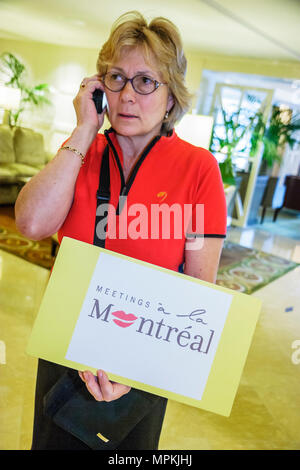 Montreal Kanada, Quebec Province, Fairmont Queen Elizabeth, Hotelhotels, Motel Motels, Erwachsene Erwachsene Frau Frauen Dame, Führer, Schild, Logo, mich Stockfoto