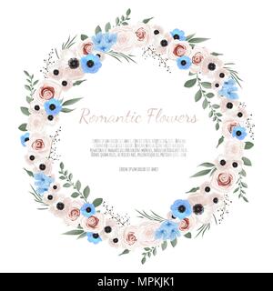 Cute Kranz mit Blätter und Blüten, Vector Illustration in Vintage aquarell Stil Stock Vektor