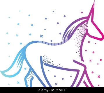 Cartoon Einhorn linearen silhouette Icon, bunte Fairy Magic Horse mit Horn auf dem Kopf, Vector Illustration auf weißem Hintergrund. Logo Glücksspiel, Pferderennen und Emblem. Stock Vektor