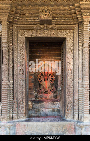 Uma Maheshwar Tempel, Tempel Gottheit Statue, Kirtipur, Nepal Stockfoto