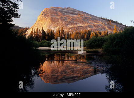 Lambert Dome Reflexion in Toulumne River, Yosemite National Park, Kalifornien Stockfoto