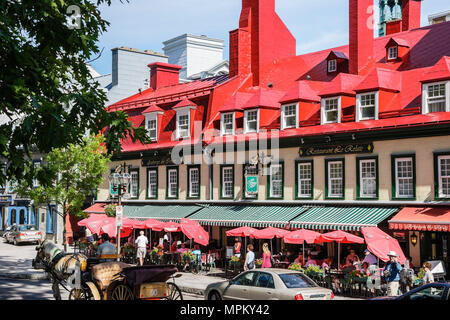 Quebec Kanada, Oberstadt, Rue Sainte Anne, Le Relais De La Place D'Armes, Restaurant Restaurants Essen Essen Essen Café Cafés, Pferdekutsche, Kanada0 Stockfoto