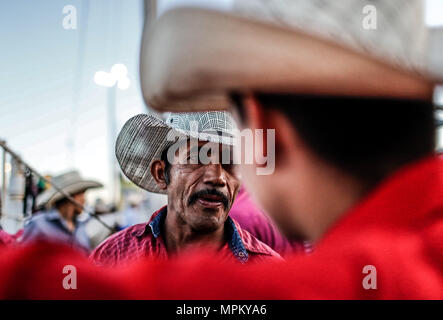 Rodeo Expogan 20 mayo 2018. (Foto: NortePhoto/Luis Gutierrez) Cowboys Sport, Reiten und Stier reiten, ein starkes Signal in Chihuahua, Sonora und Baja California Mex. und den benachbarten Staaten der Vereinigten Staaten gefolgt. Männer für die Herrlichkeit in nur 8 Sekunden, um die ersten Plätze des Rodeo in extremen Sporen. Das Rodeo ist eine traditionelle Amerikanische extreme Sport mit Einflüssen aus der Geschichte der spanischen Cowboys und mexikanischen Charros. Es besteht aus Reiten wilde Fohlen oder wildes Vieh (Wie lenkt und Bullen) und die Durchführung von verschiedenen Übungen, wie das Werfen der Lasso, rejonear, etc. Stockfoto