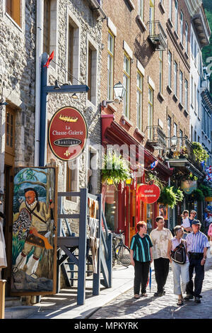 Quebec Canada, Lower Town, Rue Sous Le Fort, Souvenirläden, Boutiquen, historische Gebäude, Skyline der Stadt, Shopping Shopper Shopper Shoppen Geschäfte Marktmärkte Stockfoto